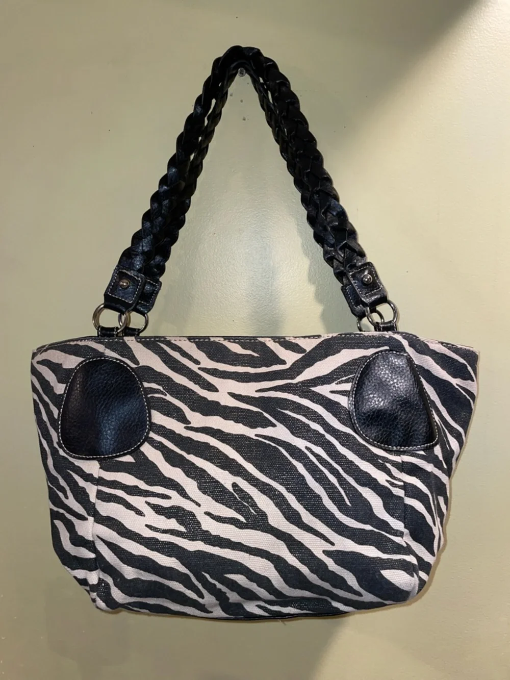 Zebra Print Braided Handle Tote • Large Statement Bag • Animal Print Trend 2026